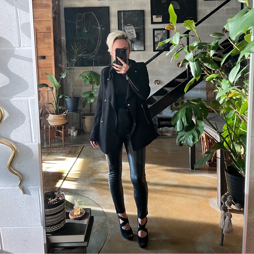 Wilfred black blazer with zip and snap detailing